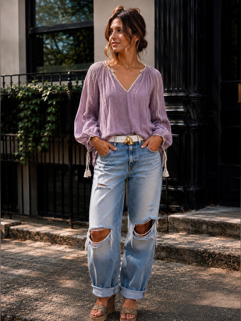 NWT UO Wild Horses Tassel Blouse In Lilac